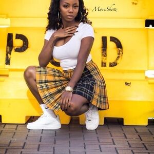 Zara Yellow and Black Plaid Skater Skirt